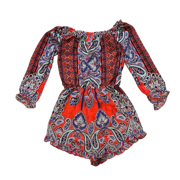 Venus Romper Off The Shoulder Floral Paisley Print Ruffle Long Sleeve - Picture 8 of 11